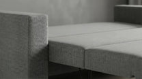 Schlafsofa von Bruno – in Dunkelgrau, Kubus-Armlehnen