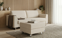 Schlafsofa von Bruno – in Glory Soft Beige, Klassik-Armlehnen, Metallfüße