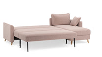 Schlafsofa von Bruno – 160 cm, in Glory Blush, Flow-Armlehnen, Recamiere kurz, linksseitig, Ansicht im Winkel, ausgeklappt