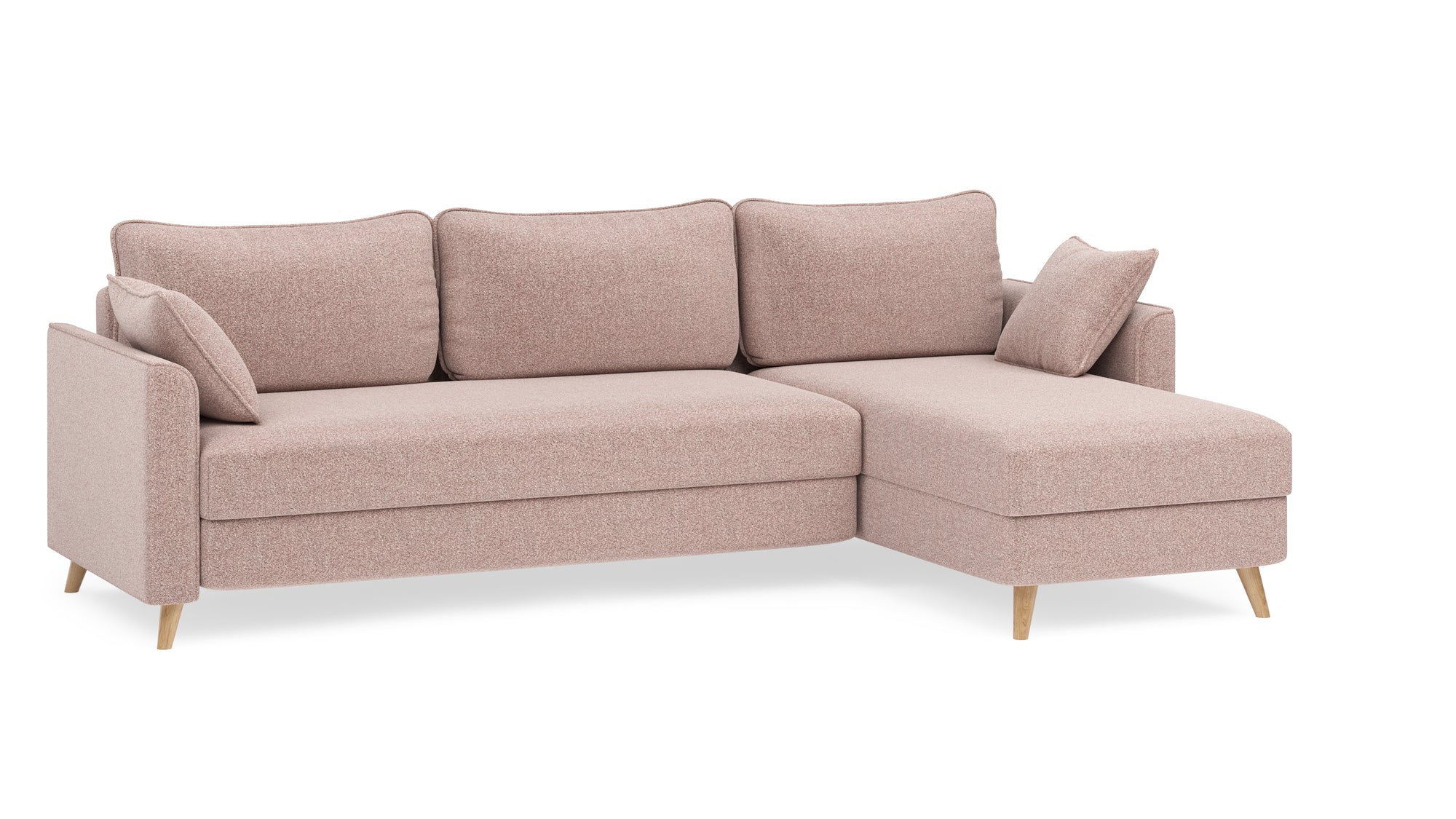 Schlafsofa von Bruno – 160 cm, in Glory Blush, Flow-Armlehnen, Recamiere kurz, linksseitig, Ansicht im Winkel