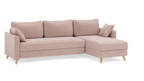 Schlafsofa von Bruno – 160 cm, in Glory Blush, Flow-Armlehnen, Recamiere kurz, linksseitig, Ansicht im Winkel