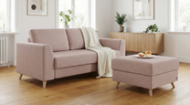 Schlafsofa von Bruno – in Glory Blush, Klassik-Armlehnen, Holzfüße