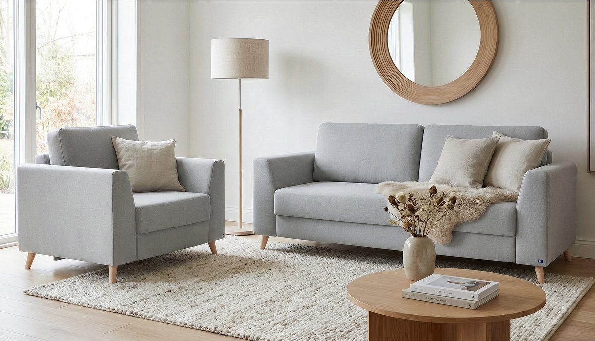 Schlafsofa mit Boxspringfedern in Hellgrau
