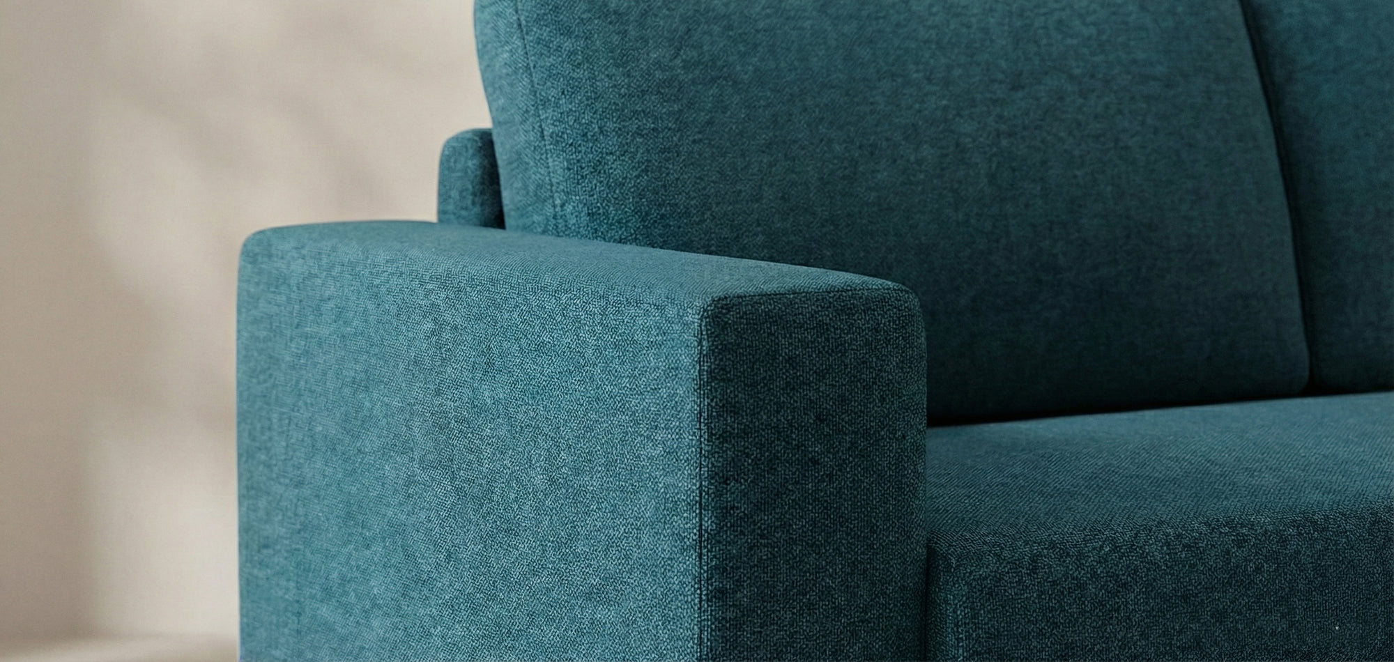 Schlafsofa von Bruno – in Türkis, Kubus-Armlehnen